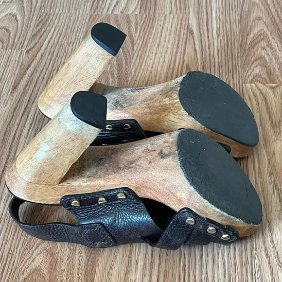 Tory Burch Women Heel Sandal Shoes Dark Brown Leather Upper Wood Heel Size 6 - Picture 12 of 12